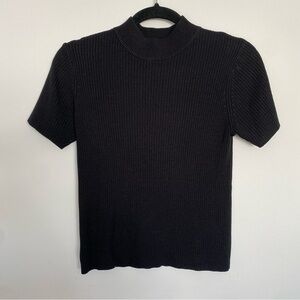 VTG Black Ribbed Short Sleeve Mock Neck Sweater